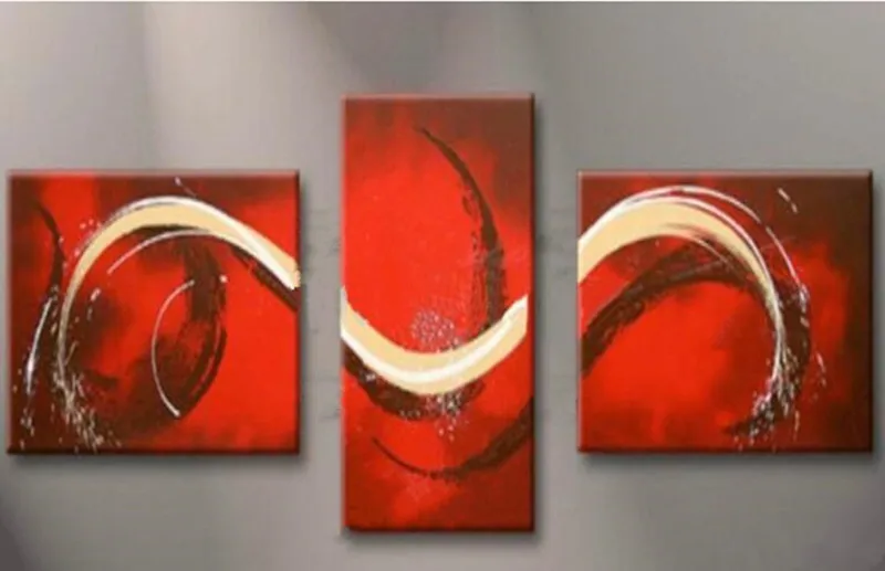

Handmade Modern Home Decor Arts 3 Panel Wall Painting Pictures Hand-painted Abstract Graffiti Lines Red Oil Paintings on Canvas
