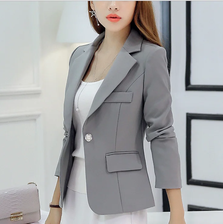 Осень, Женский блейзер с длинным рукавом, на одной пуговице, женский пиджак для офиса, OL, высокое качество, модный тонкий короткий женский костюм Q1287