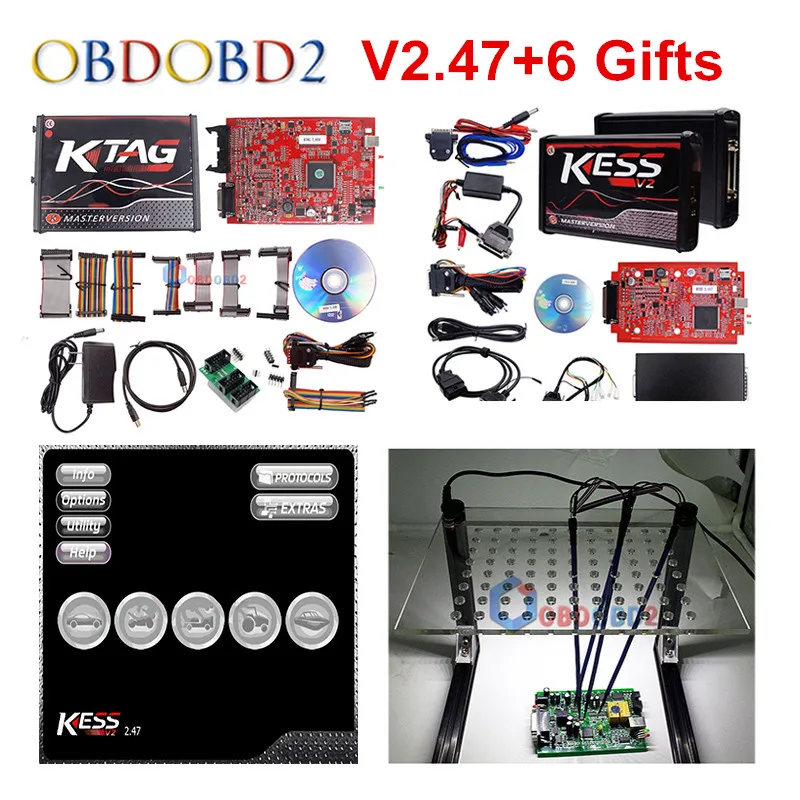 Онлайн Красный KESS V5.017 V2.47+ 4 светодиодный KTAG V7.020 V2.23+ светодиодный BDM Рамка без жетонов KESS 5,017+ K-TAG K Tag 7,020 ECU программист