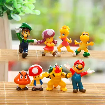 

8pcs/set 2-5cm DIY Decoration Super Mario Priness Luigi Bowser Turtle Anime Action Figures