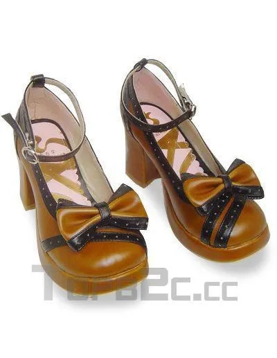 3 1/10'' Heel 4/5'' Platform Brown And Black Ankle Straps Buckle PU Lolita Shoes Free Shipping | Обувь