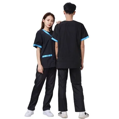 New pet shop beauty work clothes set matching color short-sleeved pet beauty anti-hair and anti-splash hydraulic clothing men an - Цвет: 1
