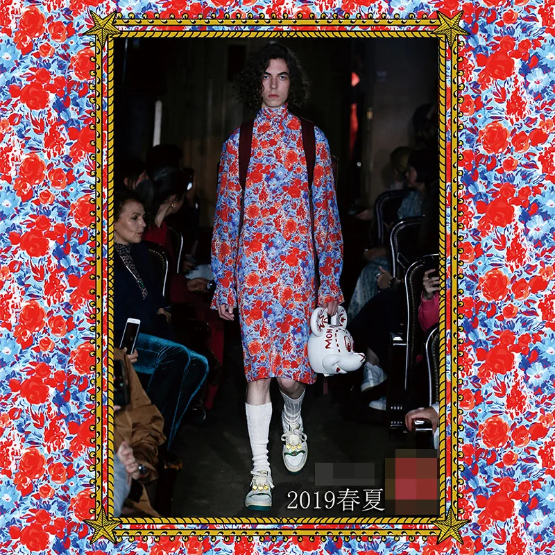 

2019 spring and summer high-grade printed fabric new polyester fashion skirt shirt women's clothing cloth wholesale