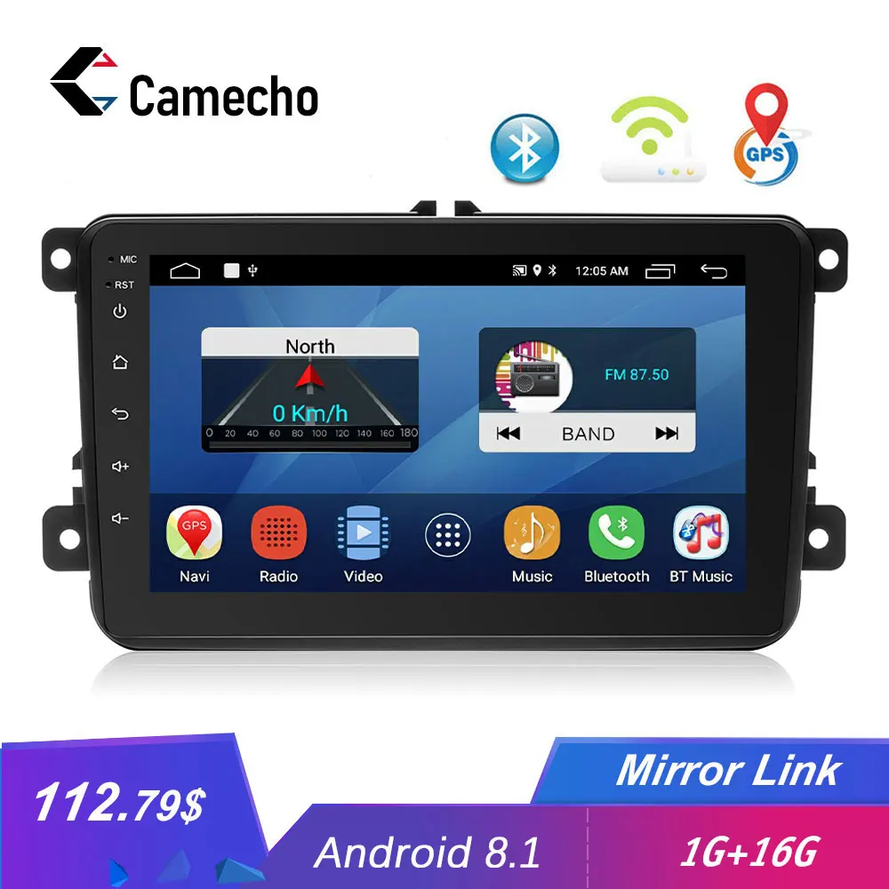 Camecho Android 8 1 2 Din автомобильное радио Bluetooth Wifi GPS навигация MP5 мультимедийный плеер