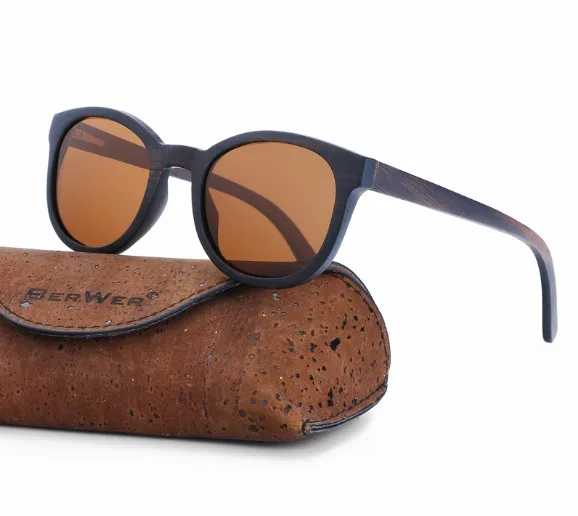 brown lens with case BerWer Ebony деревянные солнцезащитные очки мужские брендовые дизайнерские поляризованные солнцезащитные очки винтажные деревянные wo мужские солнцезащитные очки - Цвет линз: brown lens with case
