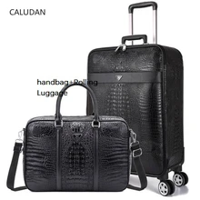 CALUDAN 16/20 мм/22 мм/24 дюйма размер Бизнес Чемодан посадки Сумки из натуральной кожи+ прокатки Чемодан Spinner бренд дорожного чемодана