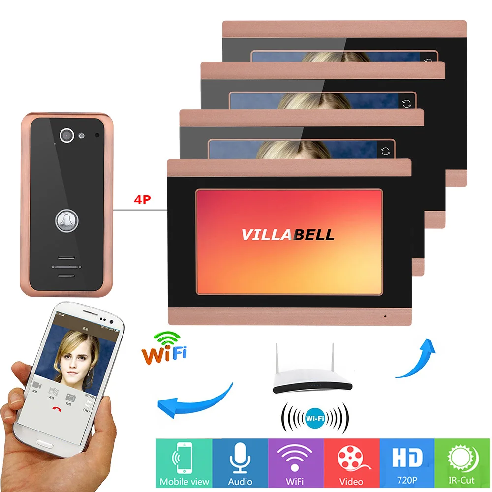 buy 7inch 4 Monitors Wired Wifi Video Door Phone Doorbell Intercom Entry System with 1000TVL Wired Camera Night Vision,Support Remot