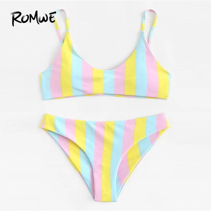 Romwe الرياضة متعدد الألوان مخطط السباحة مجموعة البكيني النساء مثير الشاطئ مثلث ملابس السباحة مع وسادة الصدر الإناث الصيف ملابس السباحة Romwe الرياضة متعدد الألوان مخطط السباحة مجموعة البكيني النساء مثير الشاطئ مثلث ملابس السباحة مع وسادة الصدر الإناث الصيف ملابس السباحة