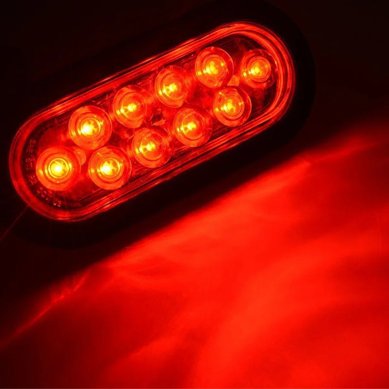 JX-LCLYL 2pcs 12V 6" Oval Sealed Trailer Truck LED Side Signal Stop Turn Tail Light Red