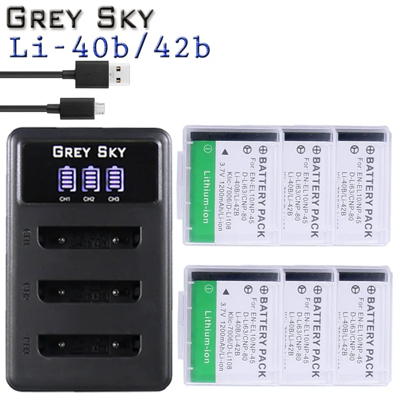 

li-42b Li-40B Li 40B 42B Battery+3-Slots Charger for Olympus Li-42B NP-45 for Nikon EN-EL10 D-Li63 D-Li108 NP-80 CNP80 KLIC-7006