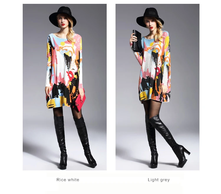 Spring and winter winter Europe and the United States fat mm was large size knit women sweater loose printed hedging long-sleeved sweater (1)
