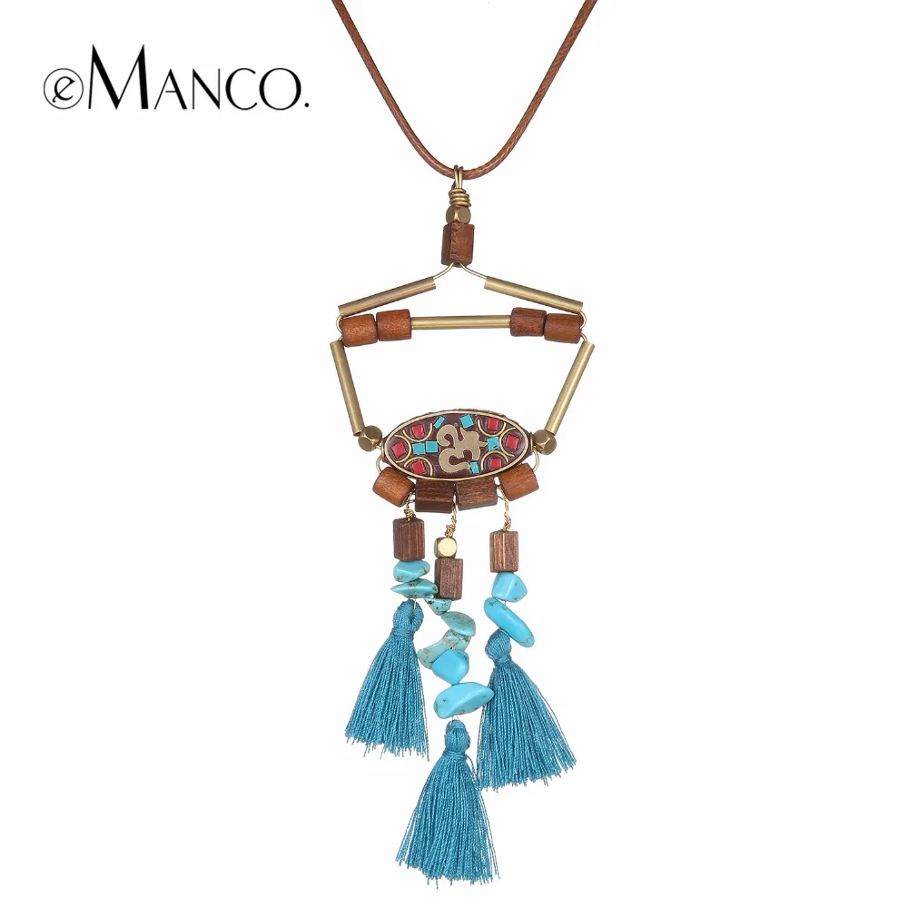Ethnique Vintage Cuir Corde Chaîne Long Collier Tour de cou Tassel Pendentif Femmes