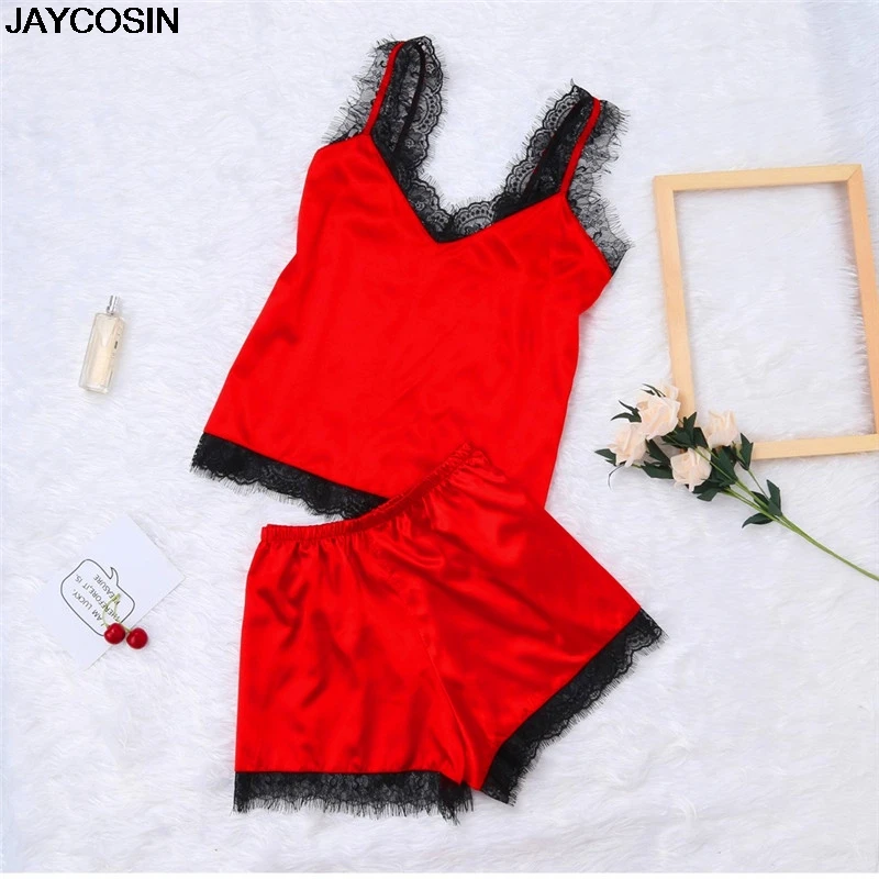 

JACOSIN 2019 elegant Intimates Patchwork Satin Women Lingerie with Lace Babydoll Nightdress Sleepwear Underwear Set Club party