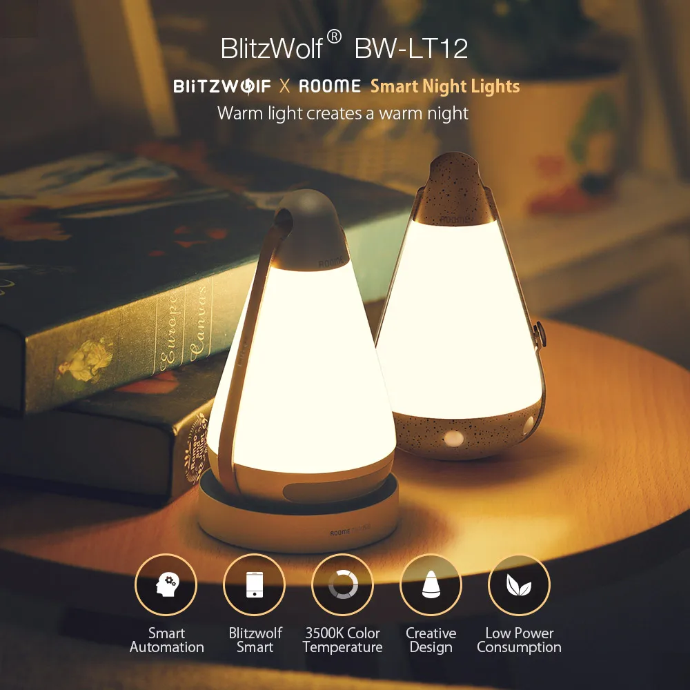 BlitzWolf BW LT12 портативный bluetooth 4 1 умный ночник 3500K Цветовая температура 140Lm с