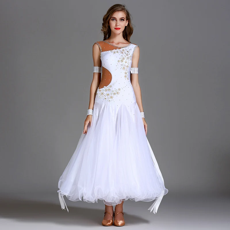 Женские бальные платья вальс платья для конкурса бальных танцев стандартное танцевальное платье бальное Вальс платье, Одежда для танцев женская розовая - Цвет: white