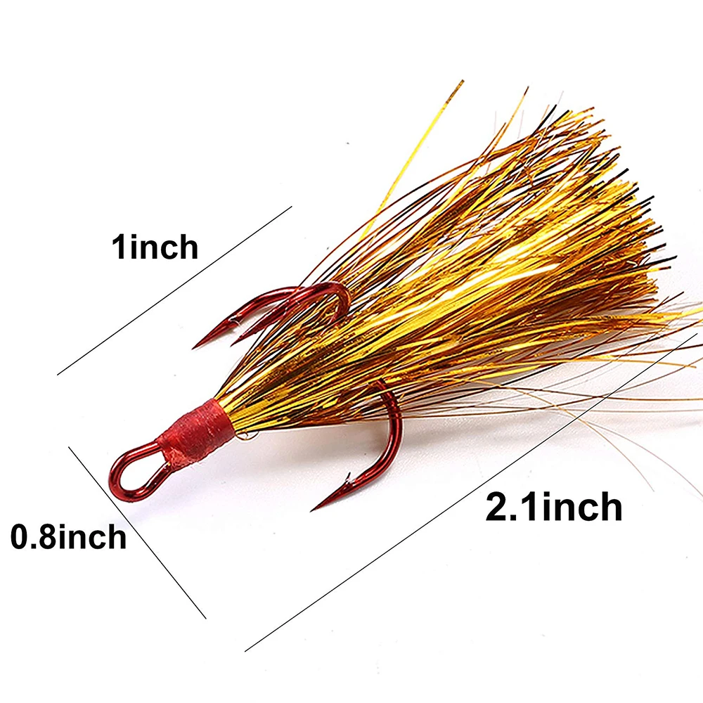 JSM 15pcs/box lure accessories fishing Treble Hook with feather Teaser Tail flash Hook for spoon bait fly fishing lures