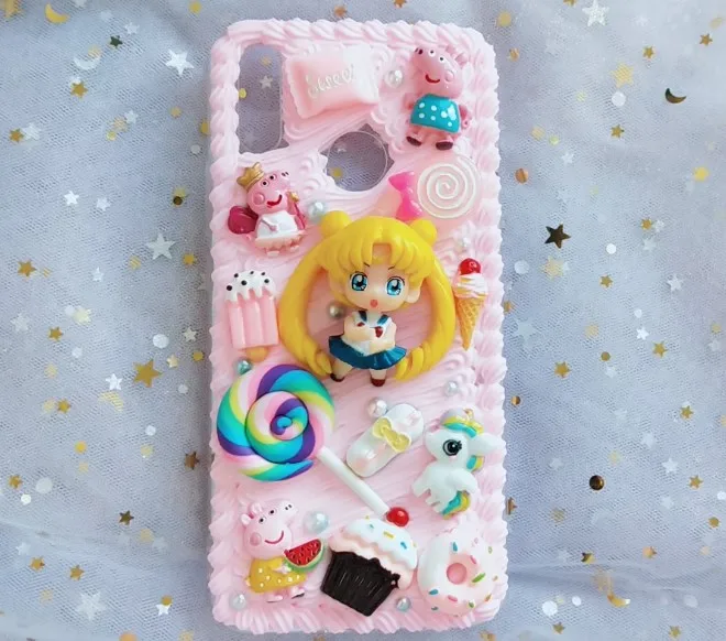 Для iphone X/XS Max DIY чехол 3D Сейлор Мун для телефона 8 7 6 6s plus XR ручной работы кремовый