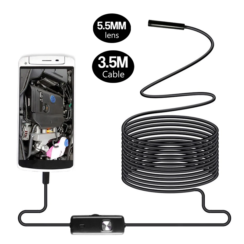 

AN97 5.5MM lens usb endoscope 3.5m soft hard cable waterproof endoscope borescope 6led mini android inspection camera