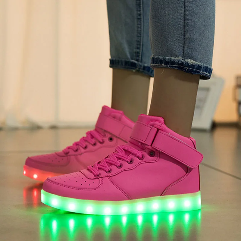 melhor Sneakers luminosas com Luz de Fundo Brilhantes Tênis com Sola Luminosa Cesta Femme LEVOU Chinelos para Crianças Sapatos de Crianças do Sexo Feminino 38
