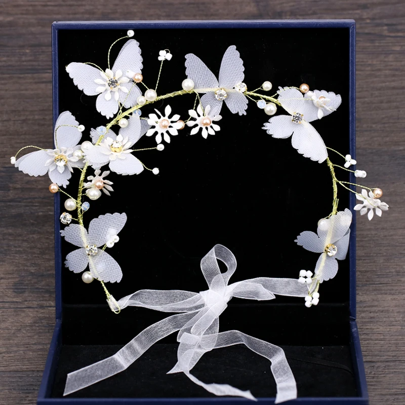 

New Design Butterfly Pearl Bride Hairbands Wedding Headband Hair Accessories Bridal's Tiara Elegant Ladies Hair Jewelry