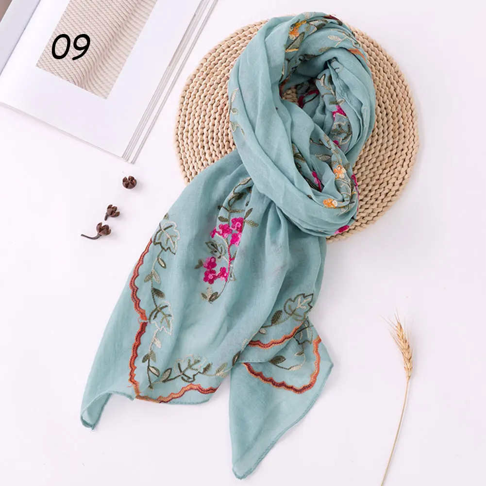 Sparsil весенний шарф из хлопка и льна, женские шали, высокое качество, вышивка, дорожные шарфы, тонкий мягкий большой хиджаб, женский шарф - Цвет: 09 Fruit