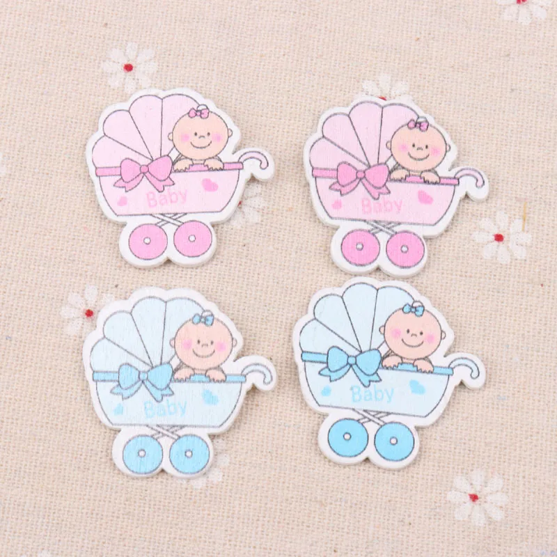 

No Holes Blue/Pink Baby Carriage Painted Wood Buttons Scrapbooking Craft Accessories 20pcs 36x36mm MT0374