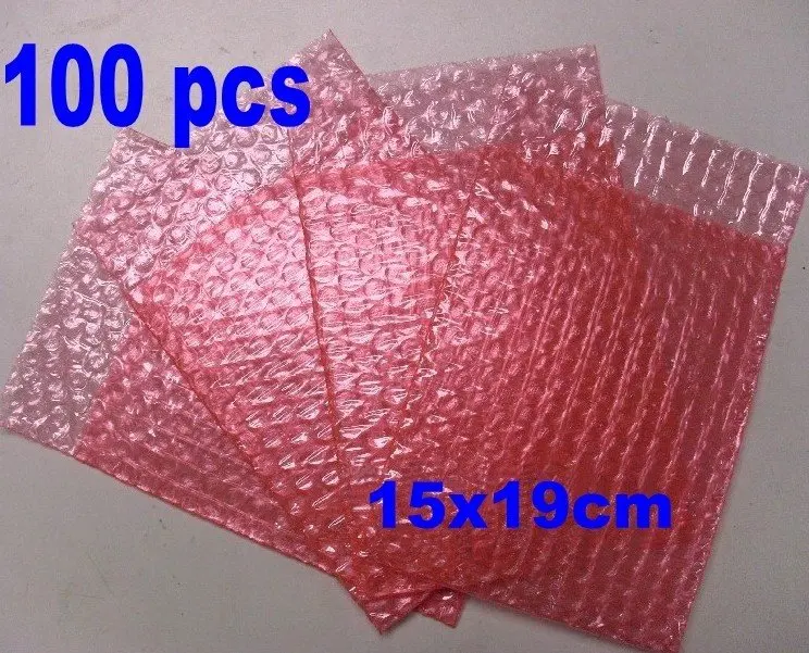 free shipping 100 Bubble Wrap Bags Pouches packaging 15x19 cm pink on