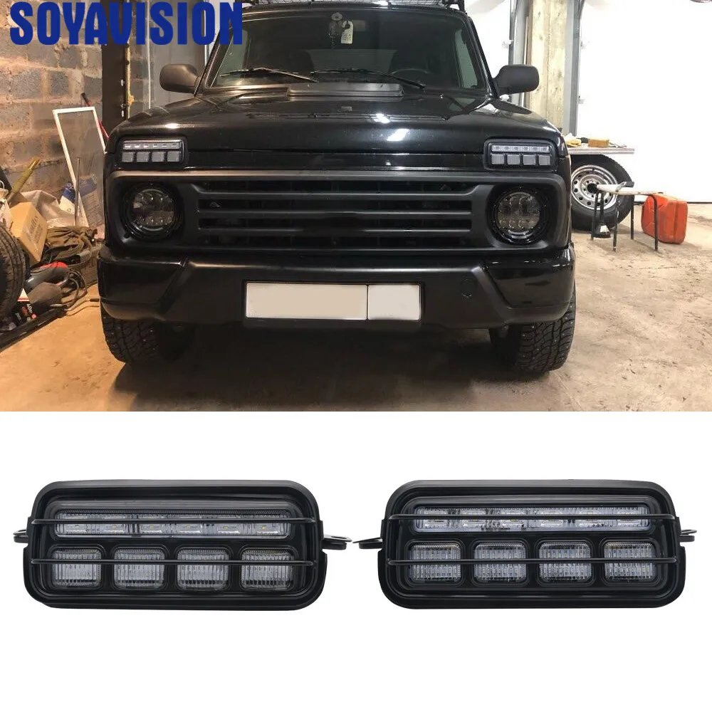 

Set Led Daytime Running Light with Turn Signal Light DRL Lamp for Lada Niva 4X4 1995 Car Light Assembly + Day Light Covers