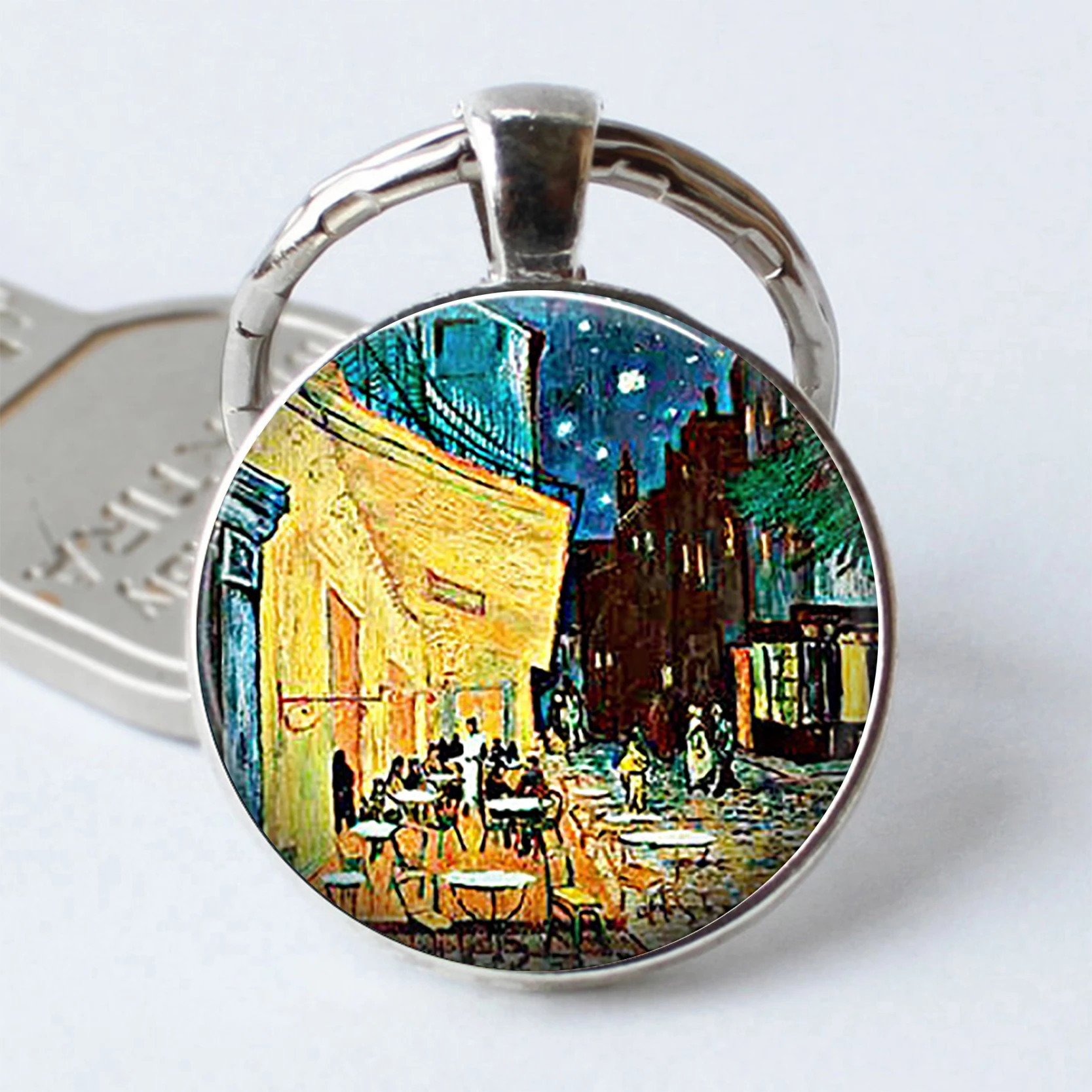 

Van Gogh Cafe Terrace art keychain art jewelry bistro keychain restaurant cabochon glass gift key chain ring fashion photo