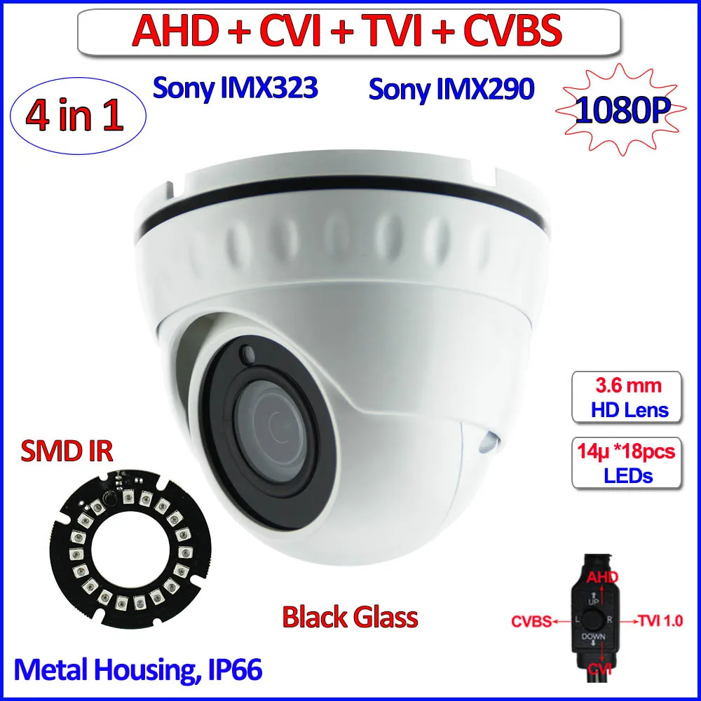 imágenes para 4en1 CVI TVI AHD cámara domo imx323 imx290 Sensor 1080 P 2.0MP cámara de seguridad de vigilancia, SMD Led, 3.6mm de la Lente, CVBS, OSD imágenes para 4en1 CVI TVI AHD cámara domo imx323 imx290 Sensor 1080 P 2.0MP cámara de seguridad de vigilancia, SMD Led, 3.6mm de la Lente, CVBS, OSD