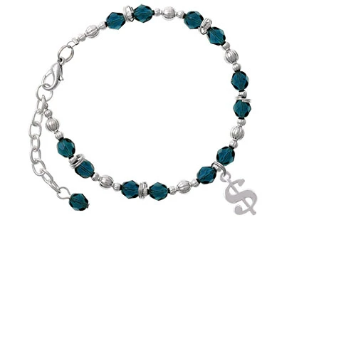Rounded Dollar Sign Navy Blue Beaded Bracelet