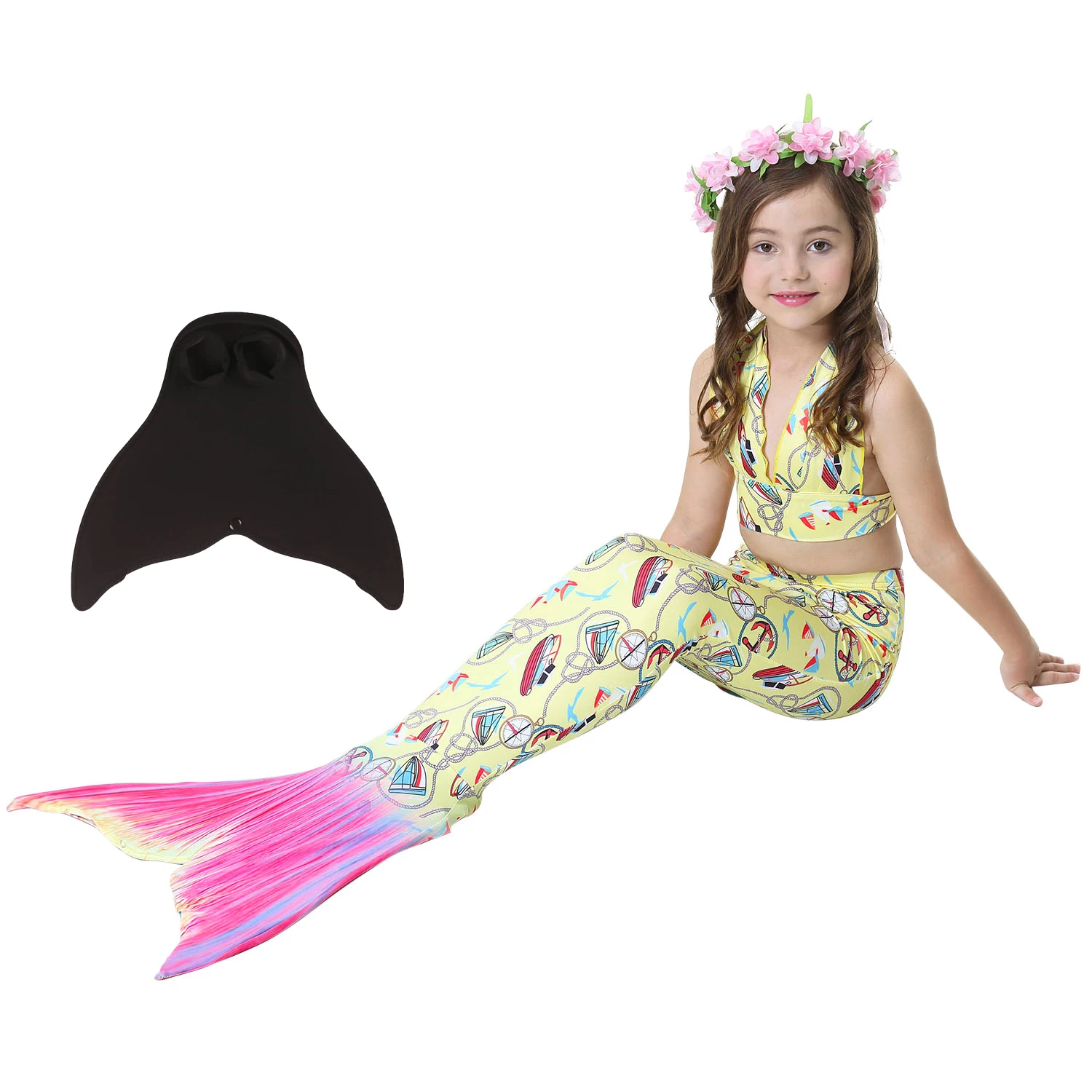 

New Kids Summer Holiday Clothes Children Mermaid Tails with/no Monofin Costume Bikini Bathing Suit Dress for Girls Swimsuit Set