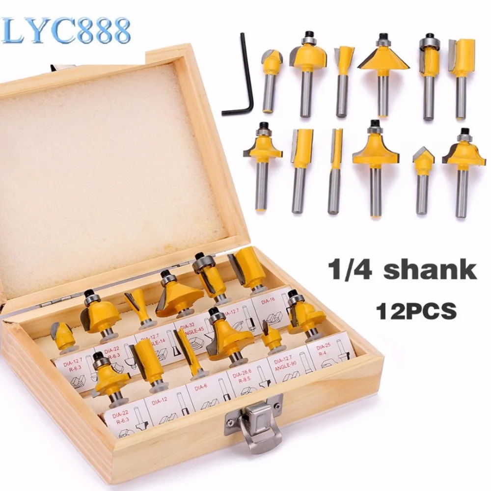 

Top Quality 12pcs/set 1/4 Shank Mill Milling Wood Cutters Tools Milling Cutter Machine Tools Set Router Bit For Wood