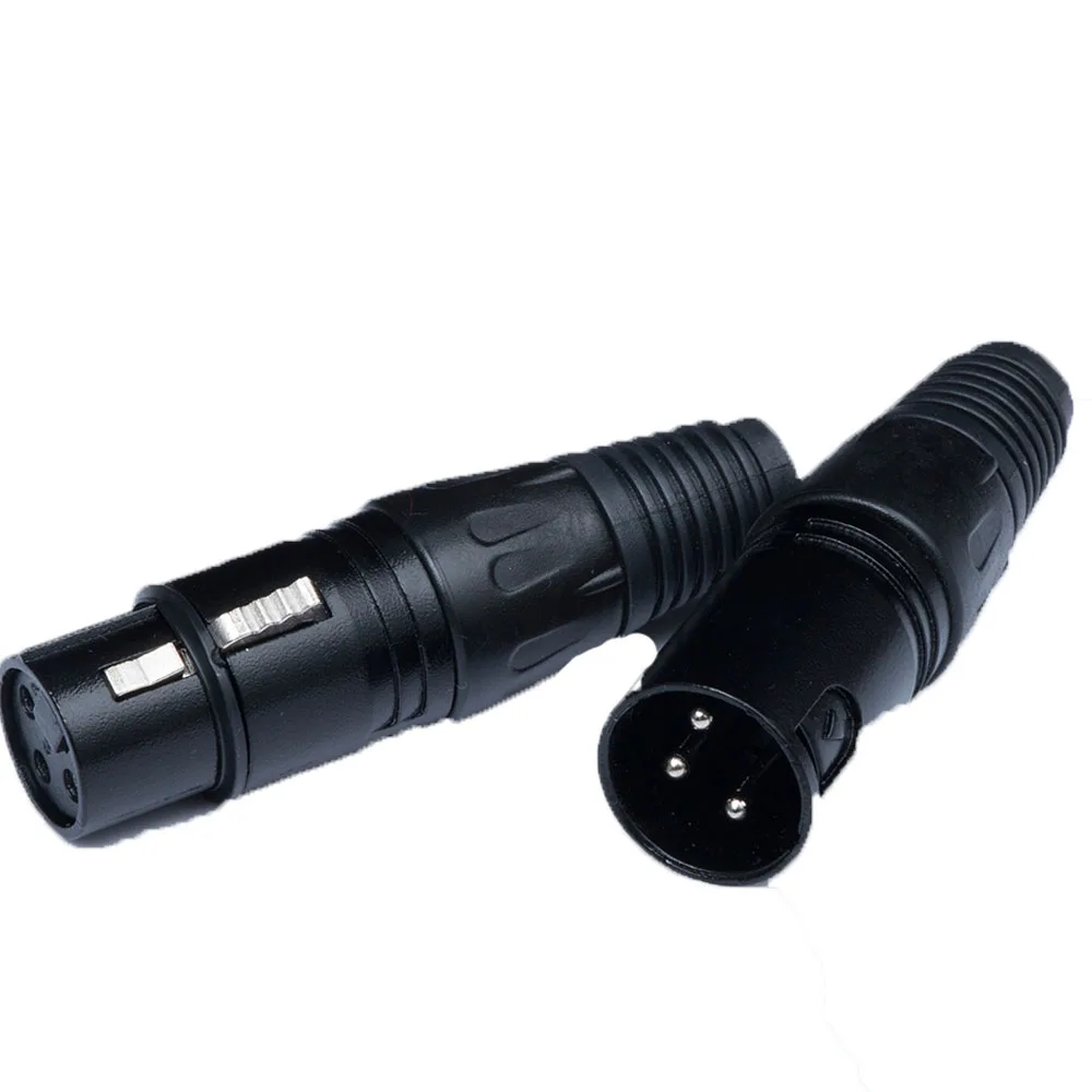 

Hot Sale 1 Pair Durable New XLR 3 Pin Snake Plug MIC Microphone Cable High Quality Metal Black Audio Cables Connector
