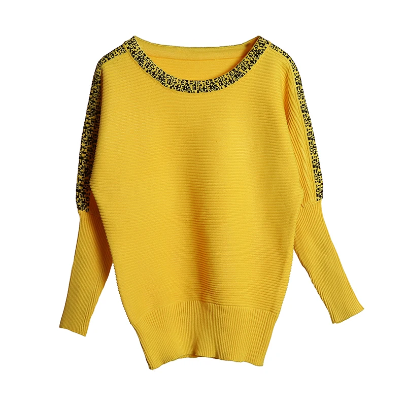 

Large Size Knitted Women Bat Sleeve Pullover Yellow Pull Femme O -Neck Casual Sweater For Women Jumper Spring Female Pullovers