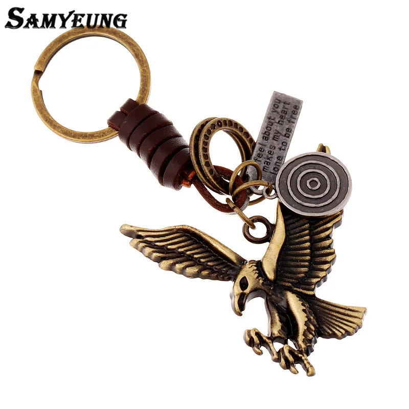Samyeung Vintage Leather Eagle Keychains for Male Cool Key chain Car