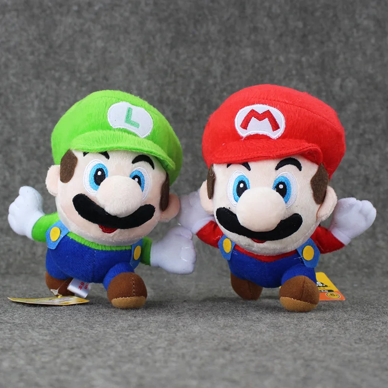 16cm 2Styles Super Mario Bros Brothers Soft Red Green Plush Stuffed Doll Toys with Suction Cup