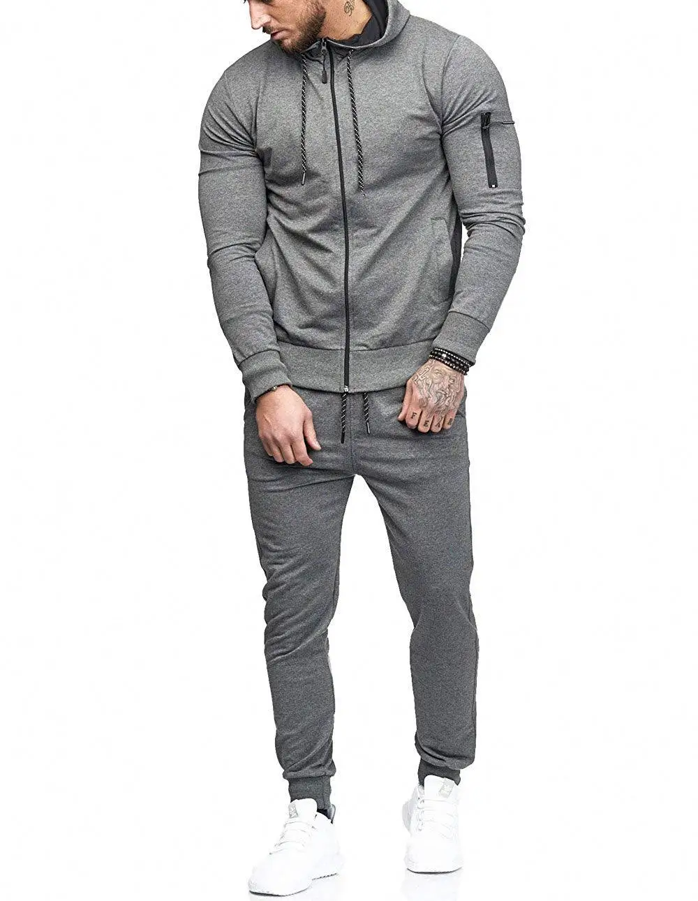 Новые мужские осенние толстовки спортивный костюм набор для бегунов мужской свитер на молнии спортивные штаны высокие уличные куртки