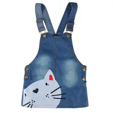 Милое летнее платье для малышей с рисунком кота; джинсовое платье на подтяжках для маленьких девочек; одежда без рукавов для маленьких девочек; мини-платье; популярный Сарафан