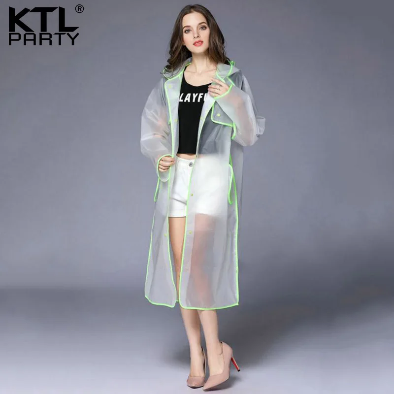 

KTLPARTY Womens Transparent raincoat female waterproof rain jacket outdoor tourism lady rainwear rain suit poncho free shipping