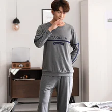 Весенне-осенние пижамные комплекты с длинным рукавом для мужчин, хлопковые полосатые пижамы с надписями, мужская повседневная одежда для сна, домашняя одежда большого размера XXXL