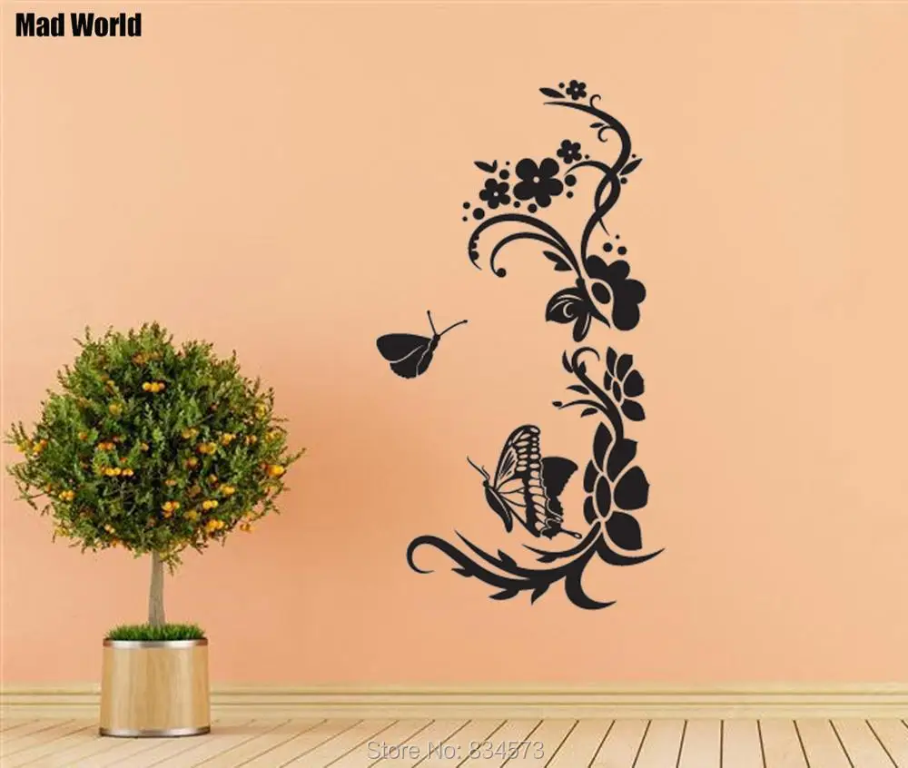 Mad World SWIRLY FLOWER Butterfly Silhouette Wall Art Stickers Wall