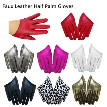 

women's fashion half palm full finger PU leather gloves female hip-hop candy color performance gloves