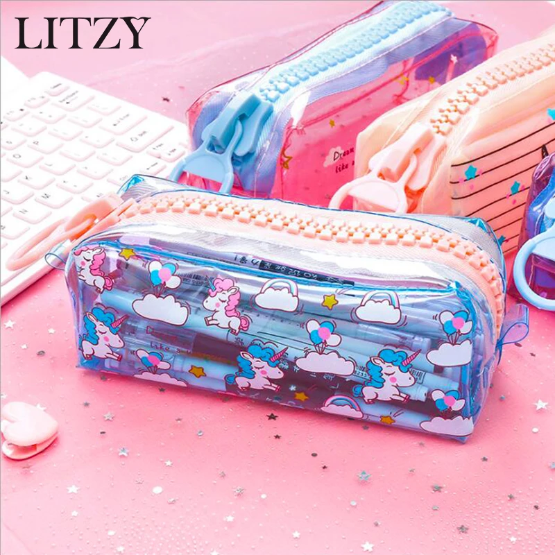 

Big Zipper Unicorn Pencil Case School Pencil Case for Girls Student Stationery Cute Transparent Pencil Bag Box School Supplies