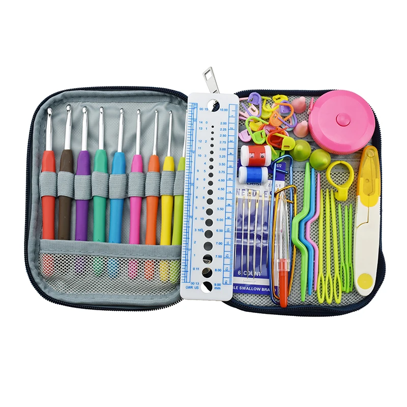 Fashion Crochet Hook Set 9 pcs Crochet Hook Sewing Needles Scissors Yarn Knitting Accessories With Case Best Gift For Mom Women (5)