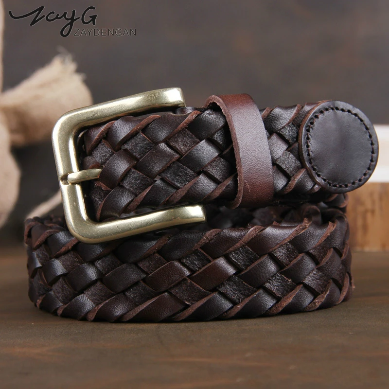 

ZAYG Belt Men Fashion waist belts women belts luxury genuine leather braided Real Cow skin straps men Jeans Wide girdle Male