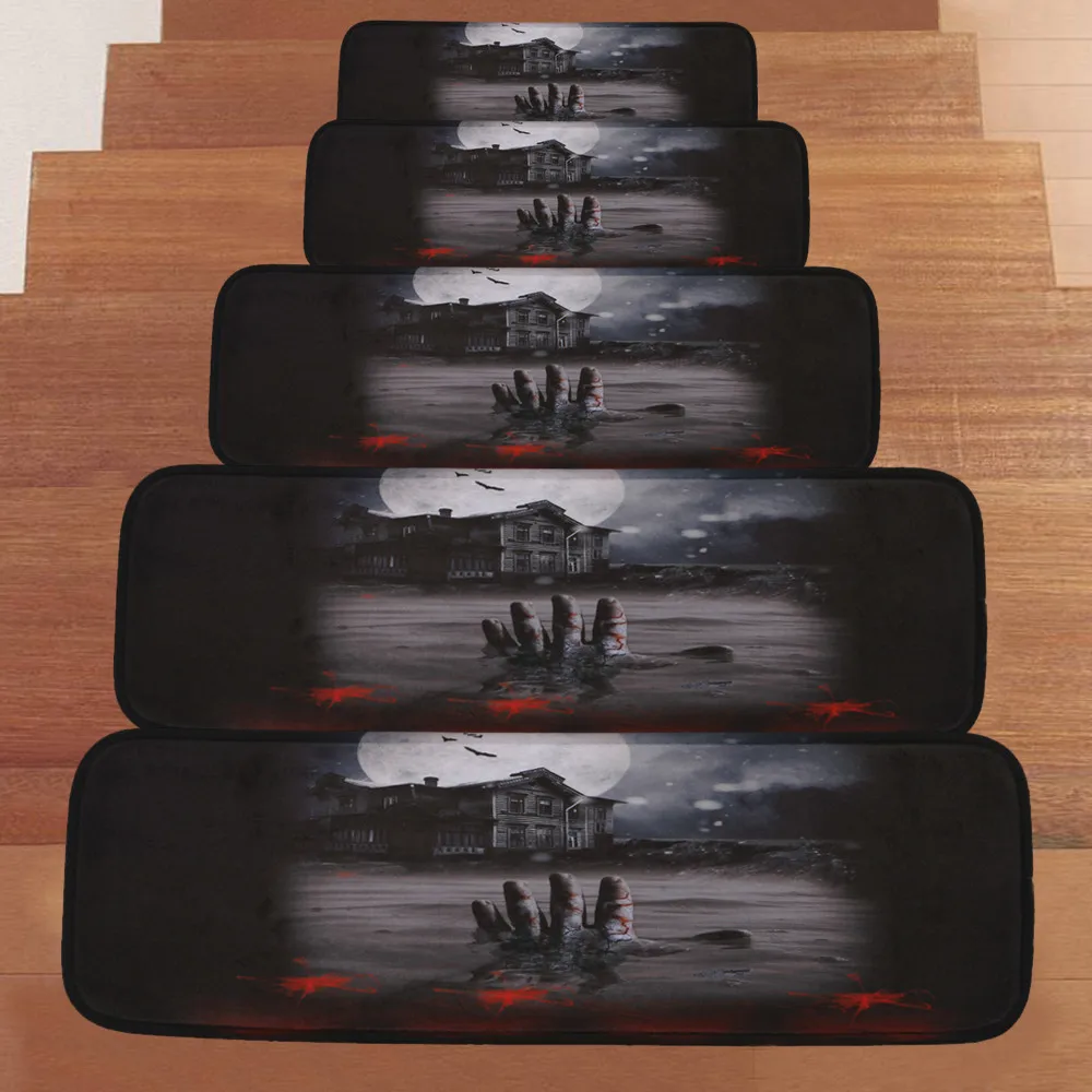 

Halloween 1Set StepBasic Non-Slip Coral Fleece Resistant Carpet Stair Mat Halloween print stair mat coral fleece Skid-Resistant