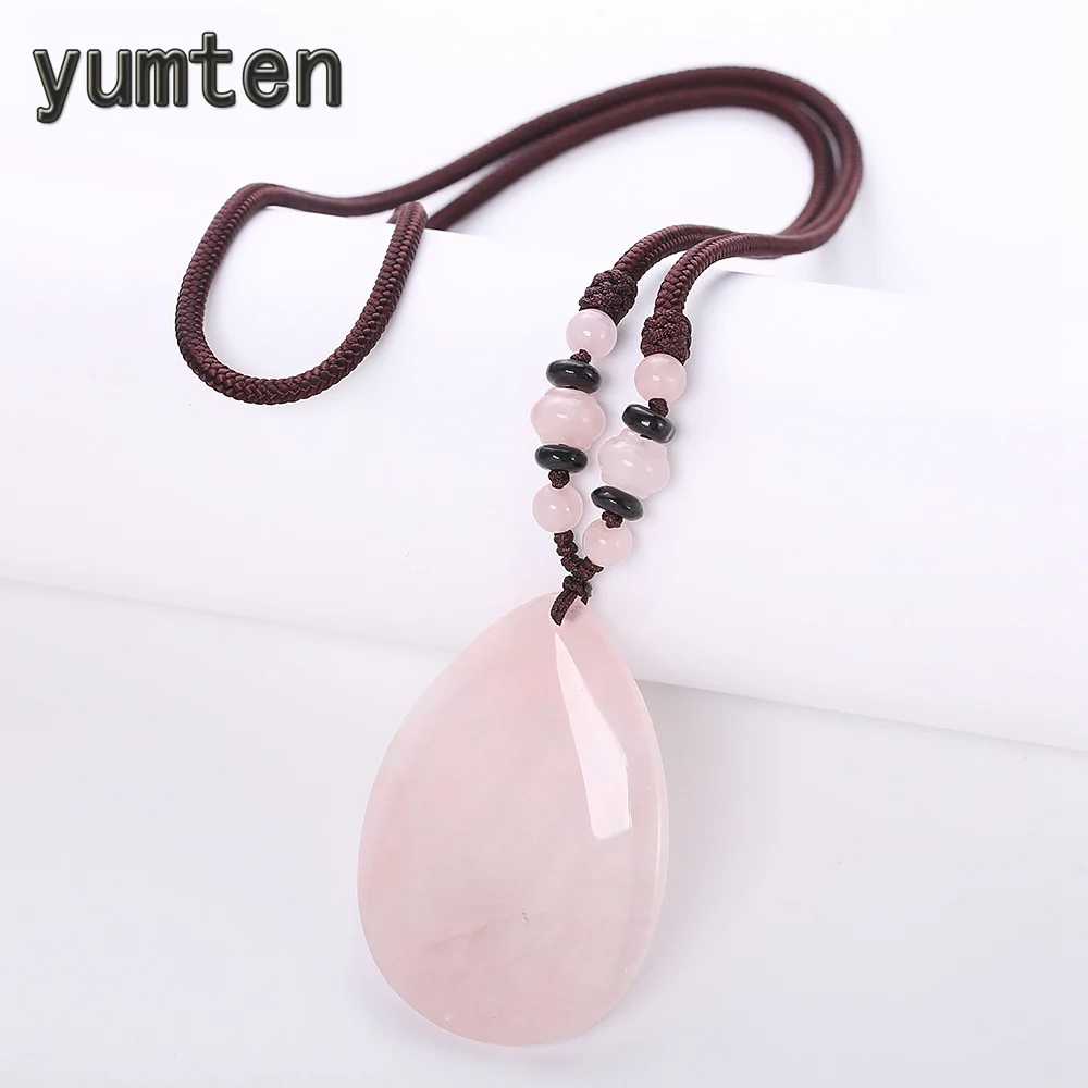 Yumten Pink Crystal Pendant Necklaces Romantic Women Chain Engagement