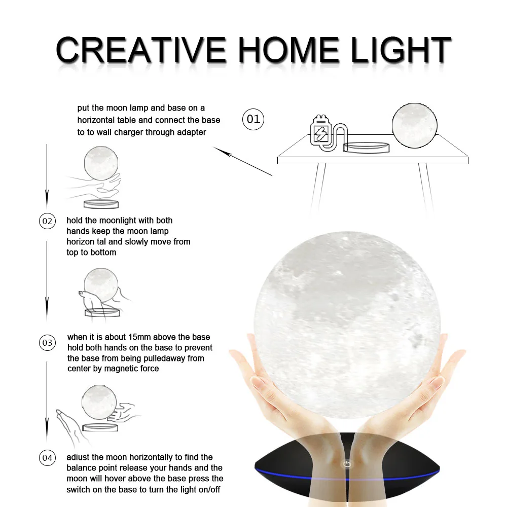  Magnetic Levitating 13.5CM 3D Moon Lamp 360 Rotating Night Light Floating Touch Romantic Gift Home 