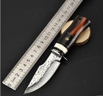 

Damascus craft knife Outdoor hunting tools Multi-function pattern saury knife tool Nordic style tactics knife Send real leather